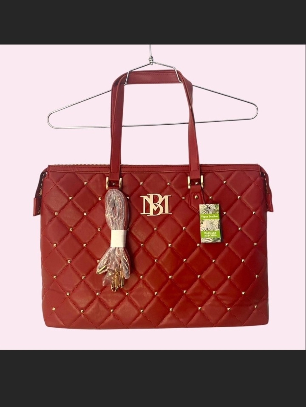 Quilted Red Tote Bag with Gold Hardware